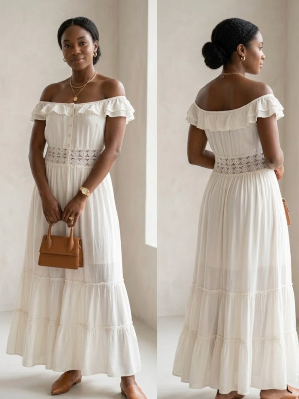 Miss Avenue Cream Ruffle Crochet Tiered Maxi Dress SZ XL